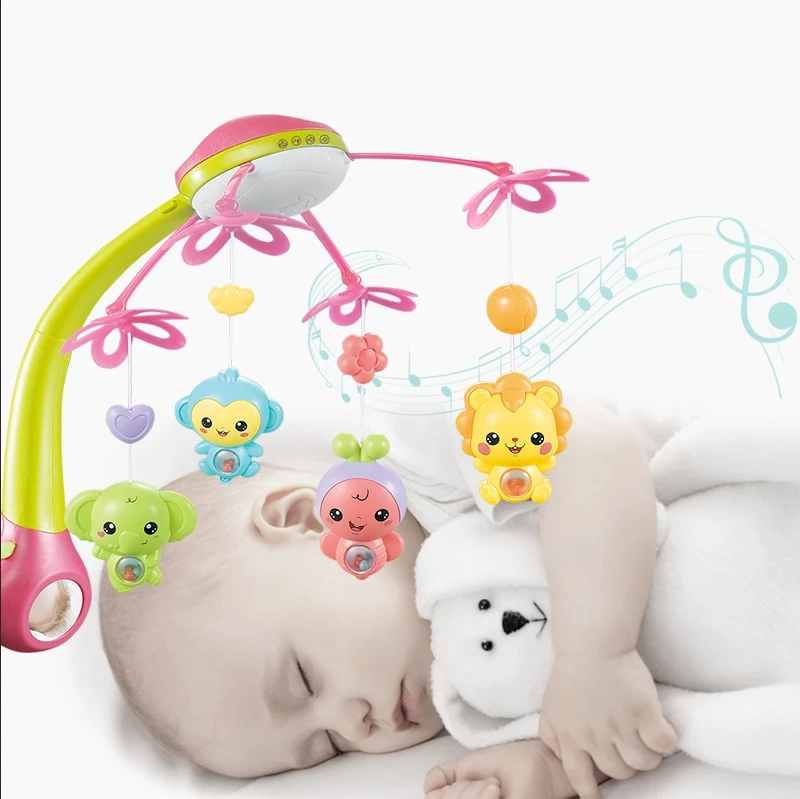 Amazon Hot Selling Blueteeth Remote Control Cute Baby Projection Music Bed Rotating Crib Musical Mobile With Hanging Toys