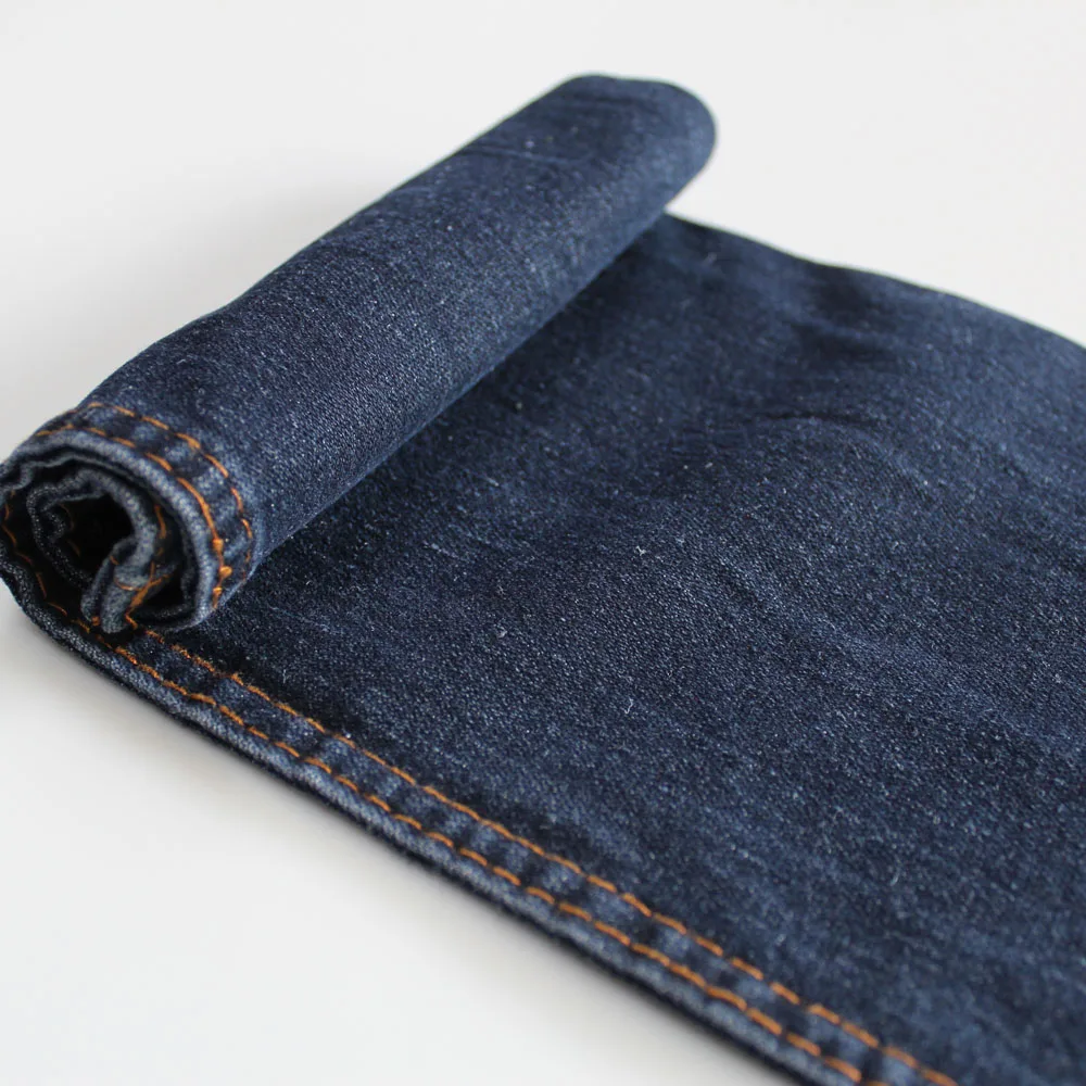 Cotton polyester super stretch 10.3oz blue black denim fabric stock lot