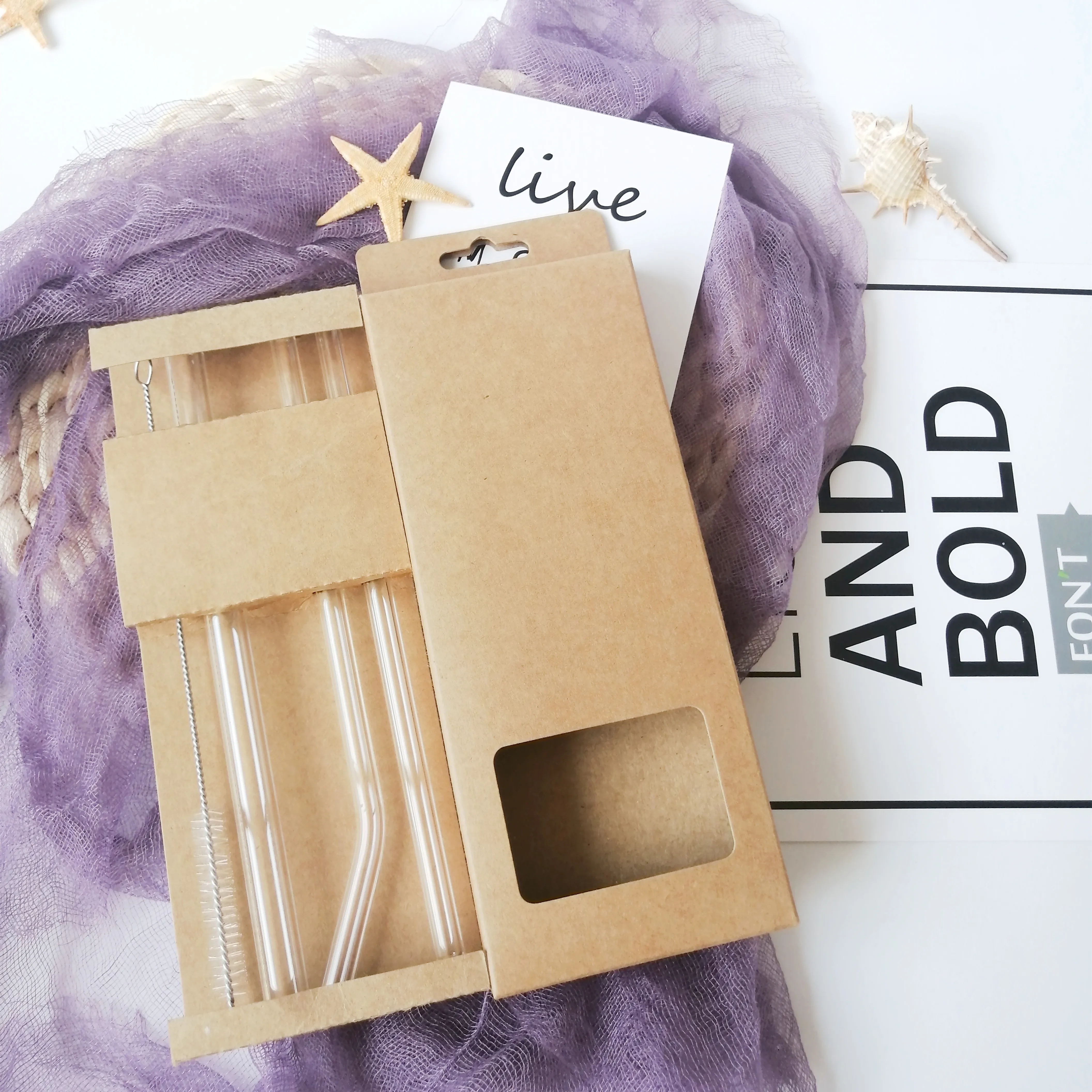 Hot Sale Eco Friendly Borosilicate Glass Drink Straw Glass Straw Set with Brush Packaging