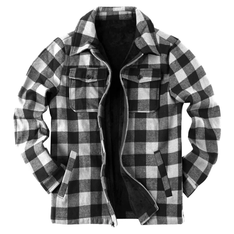 High Quality Plaid Men Plaid Flannel Jacket printed fleece jacket Warm Vintage Sherpa Lined Fleece Plaid Flannel Shirt Ja
