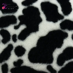 Single-sided  Faux Fox Fur Cow Printing Fabric 500GSM 1.5 Width Winter Vest Plush Fabric