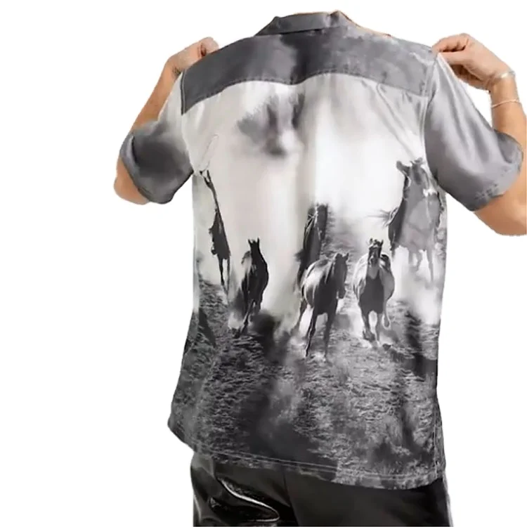 Wholesale custom men western print collar short sleeve button up relaxed fit shirts