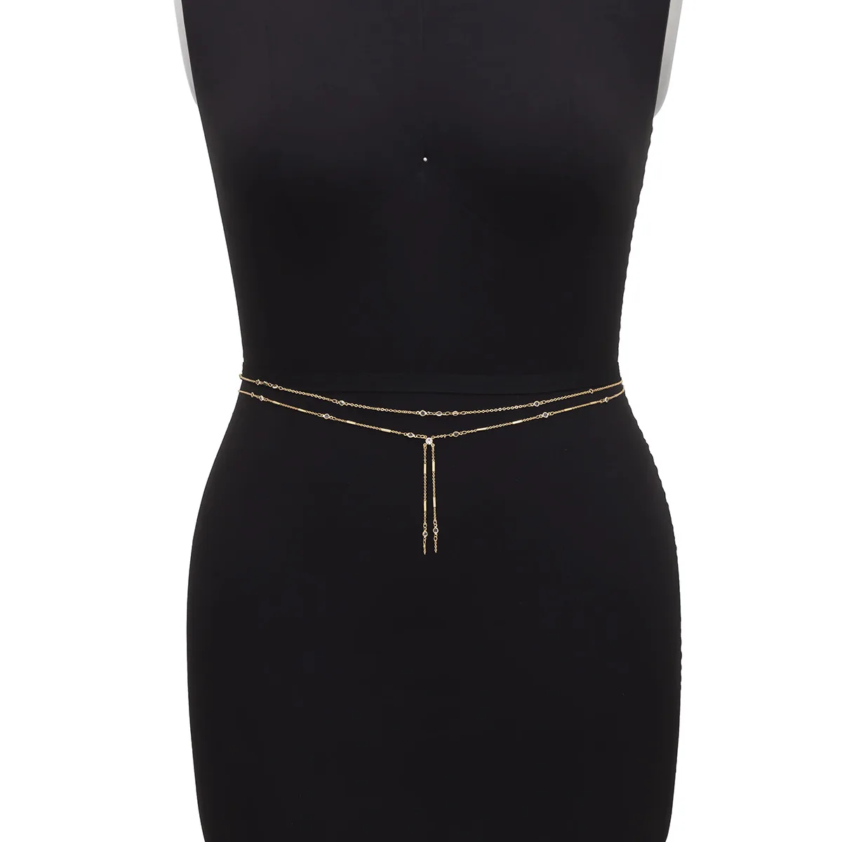 Fashion Jewelry Sexy Tassel Thin Body Chain Dress Simple Crystal Zircon Waist Chain Gold Metal Belt Layered Body Chain