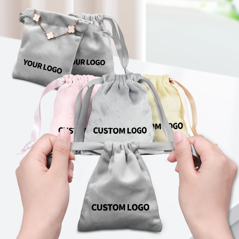 China Factory Earring Bracelet Necklace Ring Gift Jewelry Drawstring Bag Custom Logo Dust Suede Packaging Velvet Jewelry Pouch