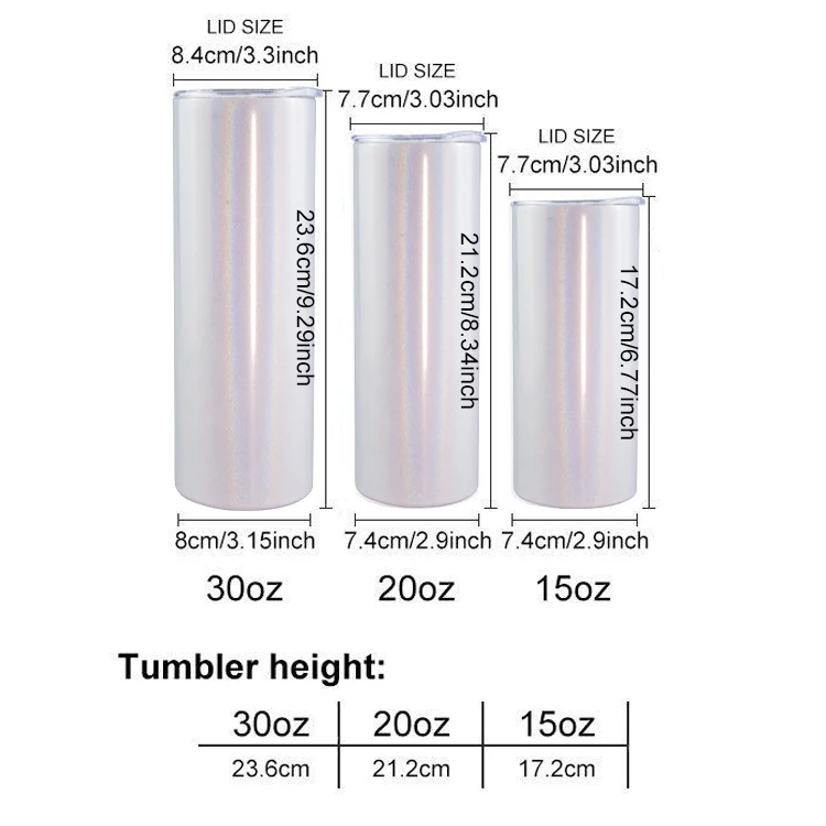 USA Warehouse stocked white 15 oz straight sublimation blanks stainless steel tumblers double wall glitter sublimation tumblers