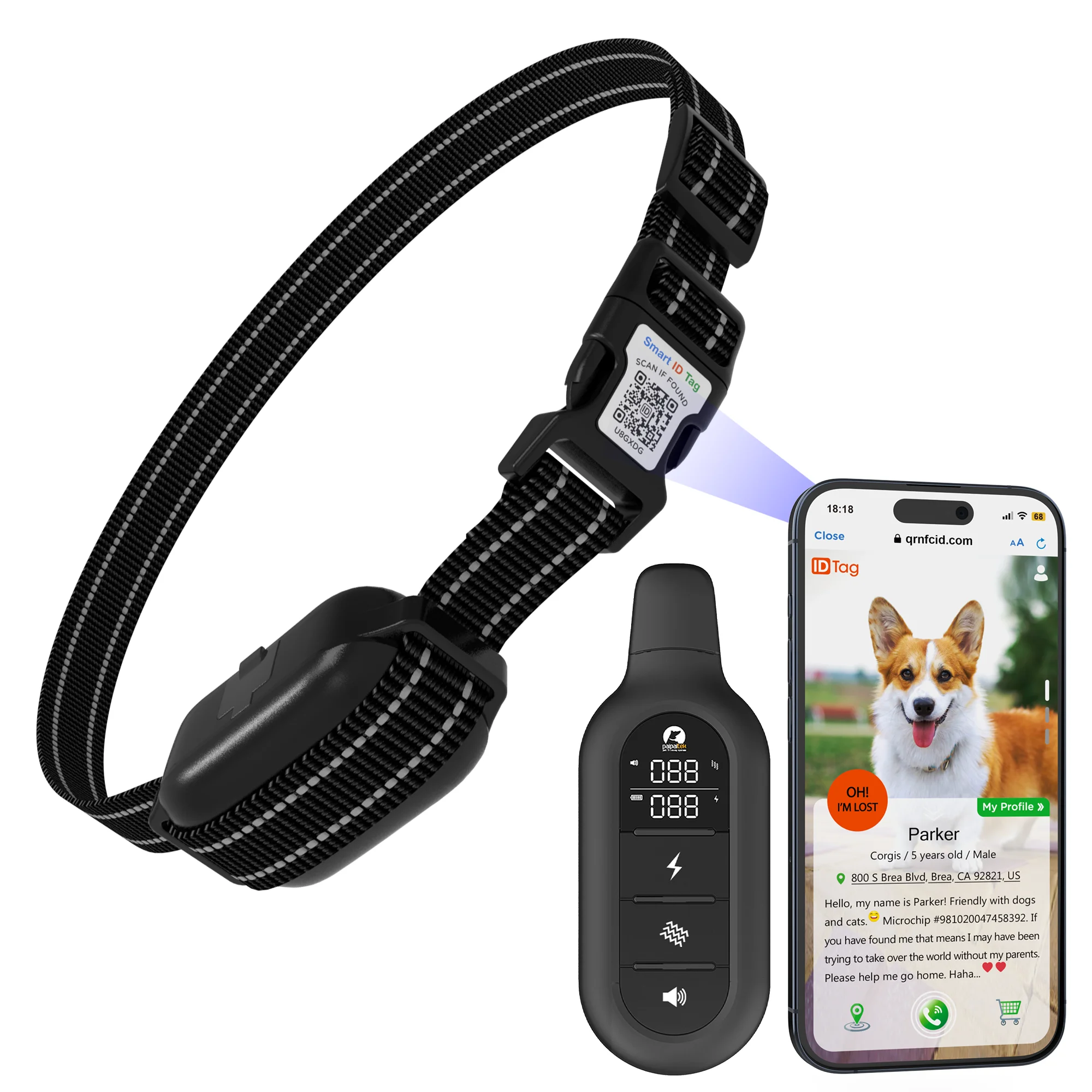 QR Code Software Ready Smart ID 3000 ft Rechargeable Remote Control Beeper Vibrating Tone Shock Sound US Training Dog E Collar