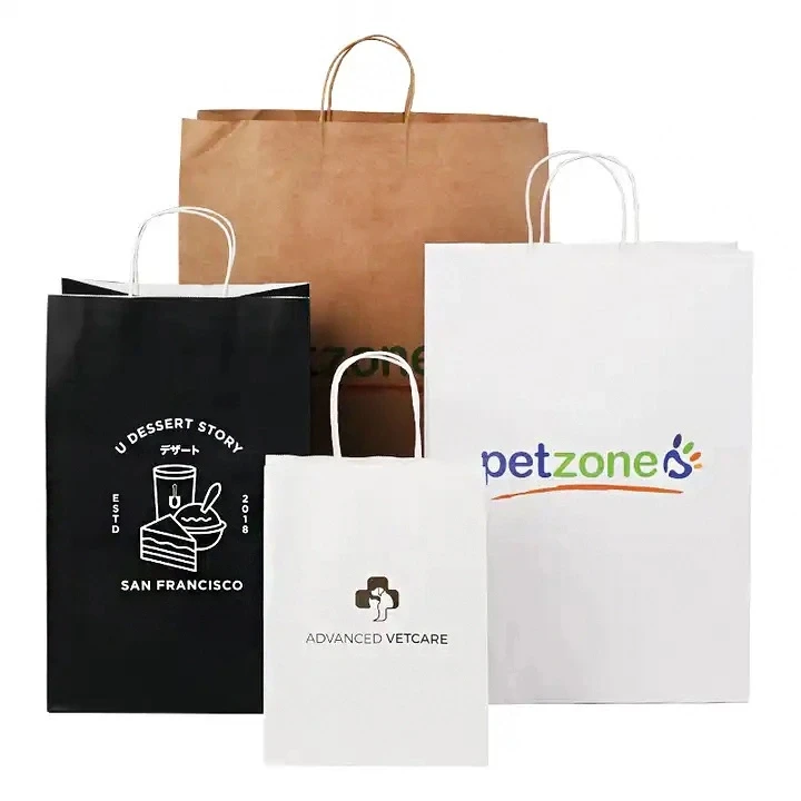 food french fries packaging clothes custom logo brown white kraft paper bag with your own logo with flat handle manufacturer