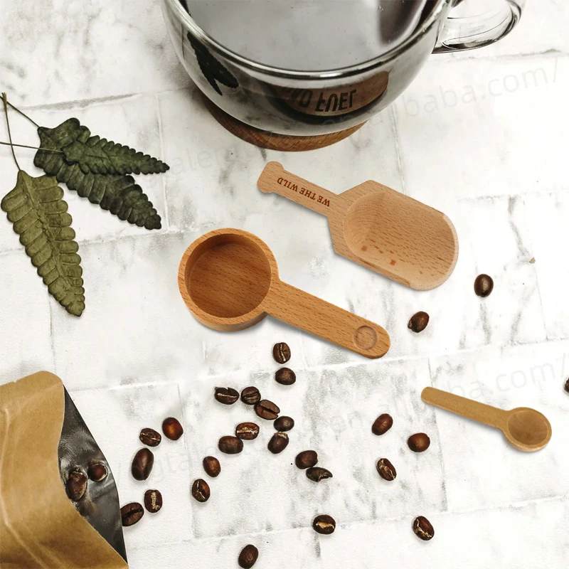 Tailai 2024 Natural Beech Wood Spoon 2-In-1 Bags Measuring Spoon Wood Coffee Scoop with Bag Clip with Good Quality for Kitchen