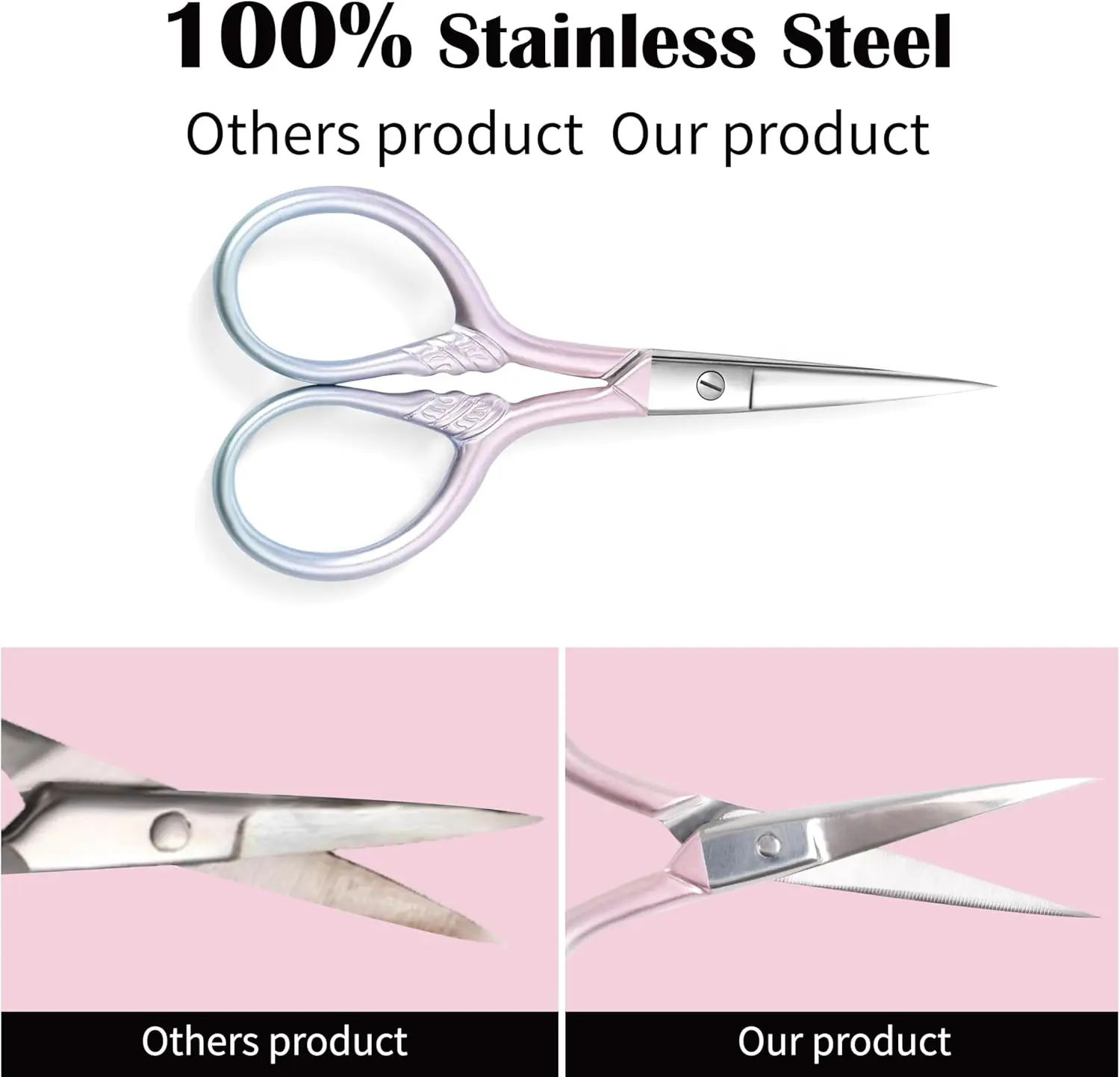 Eyebrow Scissors for Women Professional Grooming Mini Scissors with Stainless Steel Straight Tip 3.5 Inch Pink