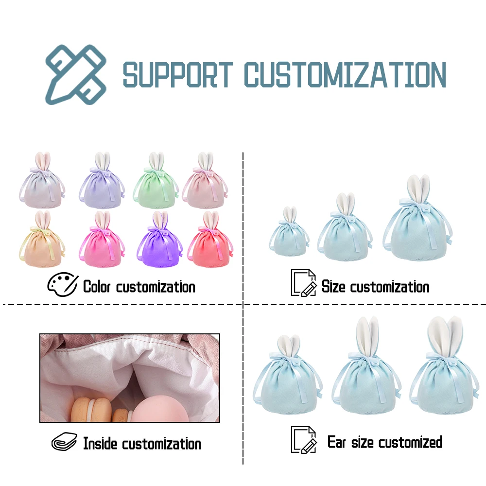 Plush Sublimation Easter Basket Rabbit Ears Gift Bag Drawstring Velvet Easter Bunny Bag