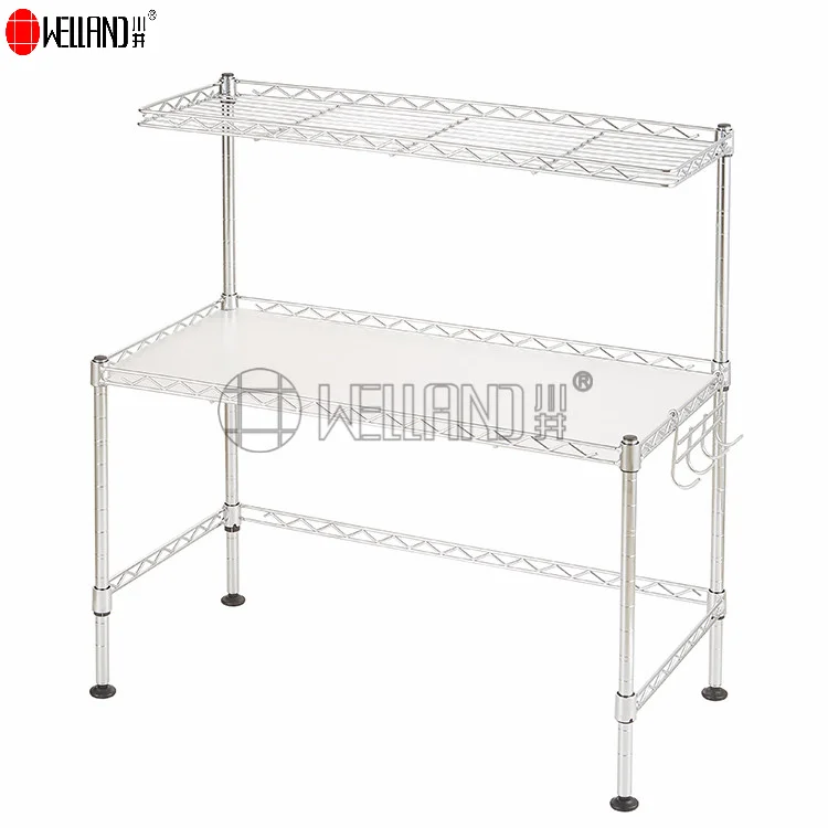 Lowest Price Best Quality Metal Oven Wire Shelf Diy 2 Tier Mini Microwave Kitchen Spice Storage Rack on Desk