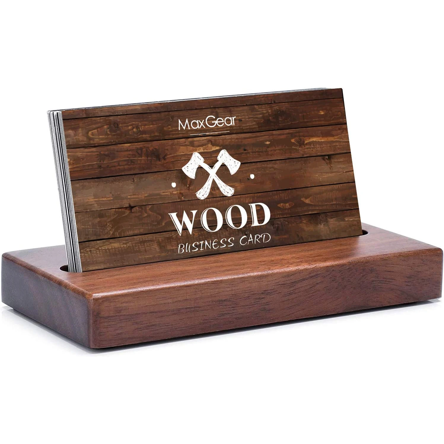 MaxGear Wood Walnut Business Card Display Holders Professional Card Holder Stand Desk Cards holder  for Desk Home and Office