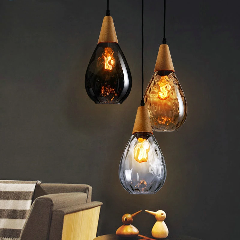 Retro Loft Water Drop Glass Chandelier Restaurant Bar Creative Personality Hanging Lamps Bedroom Bedside LED Pendant Light