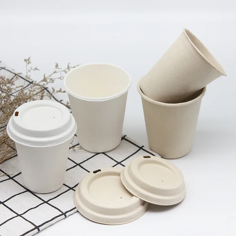 Biodegradable compostable recyclable eco friendly sugar cane pulp disposable paper cups with lids