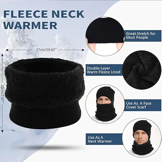 Custom Beanie Gloves Neck Warmer Set with Warm Knit Fleece Lined Winter Beanie Hat With Scarf Gloves Set