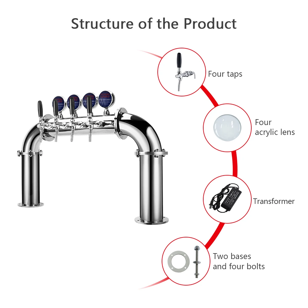 Beer Kegerator Dispenser U Type 4 Tap Beer Tower Column Draft Keg Beer Font