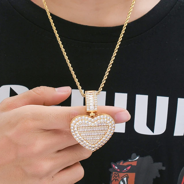 Custom Cz Picture Charms Pendant Necklace Full Diamond Hip Hop Jewelry Iced Out Locket Heart Photo Pendant Necklace