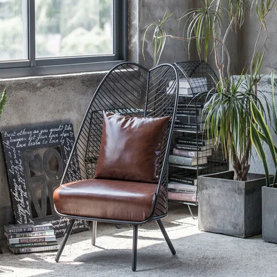 Wholesale Nordic Leaf Lazy Leisure Chair Modern Simple Luxury Bedroom Living Room Chair Metal Single Seat Wire Accent Chair