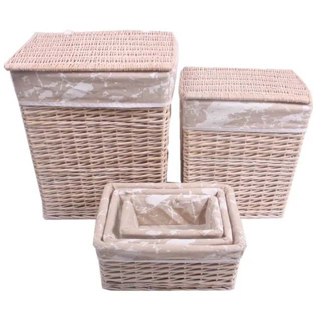 Wholesale cheaper rectangle wicker laundry basket set of 5 with lid for home