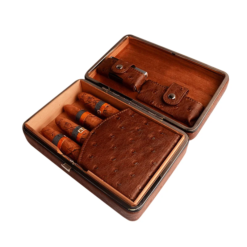 Vintage Luxury Travel Portable Leather Cigar Box Humidor Case