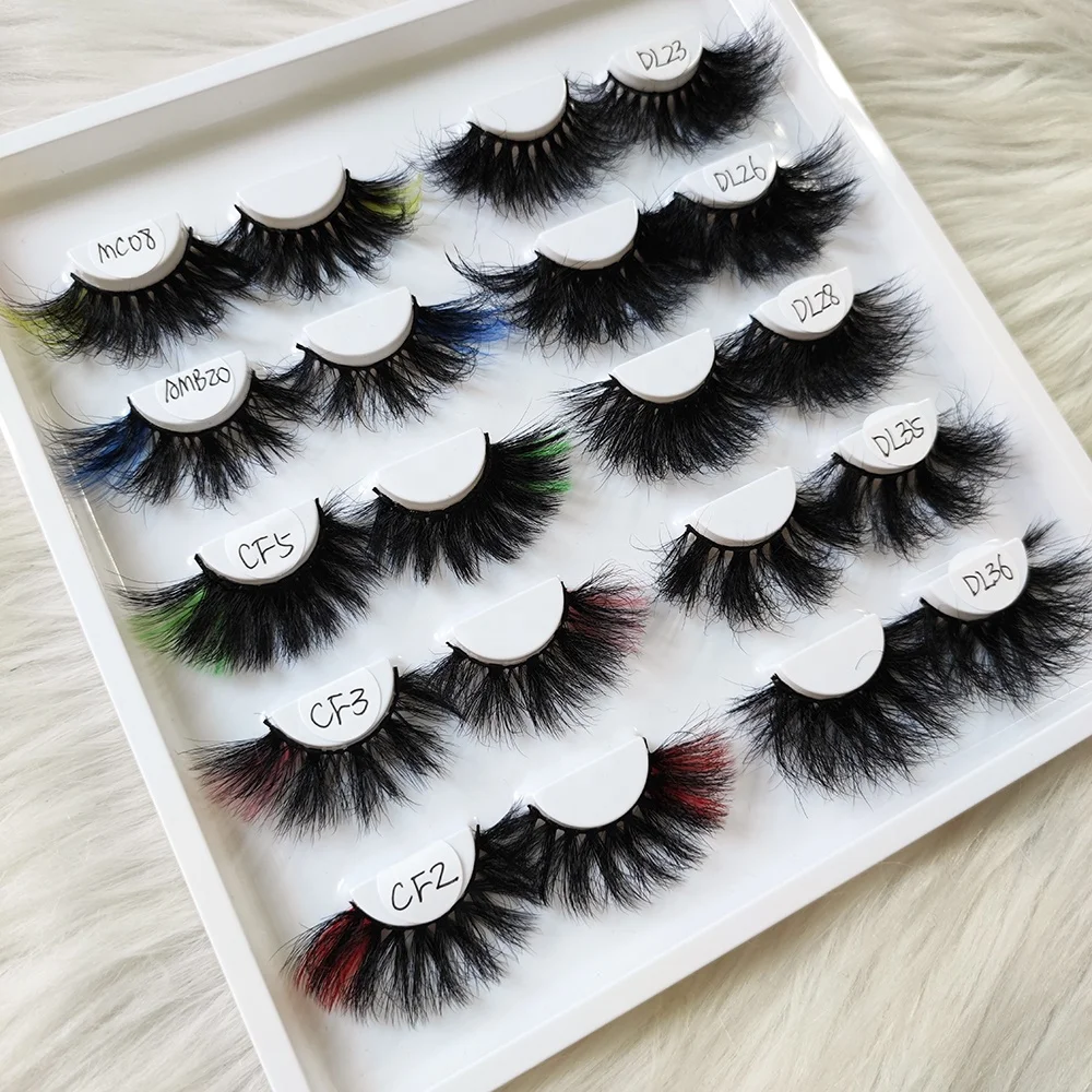 Hot selling 25mm 3D Mink Eyelashes with color real siberian dramatic 3d mink lashes with custom box