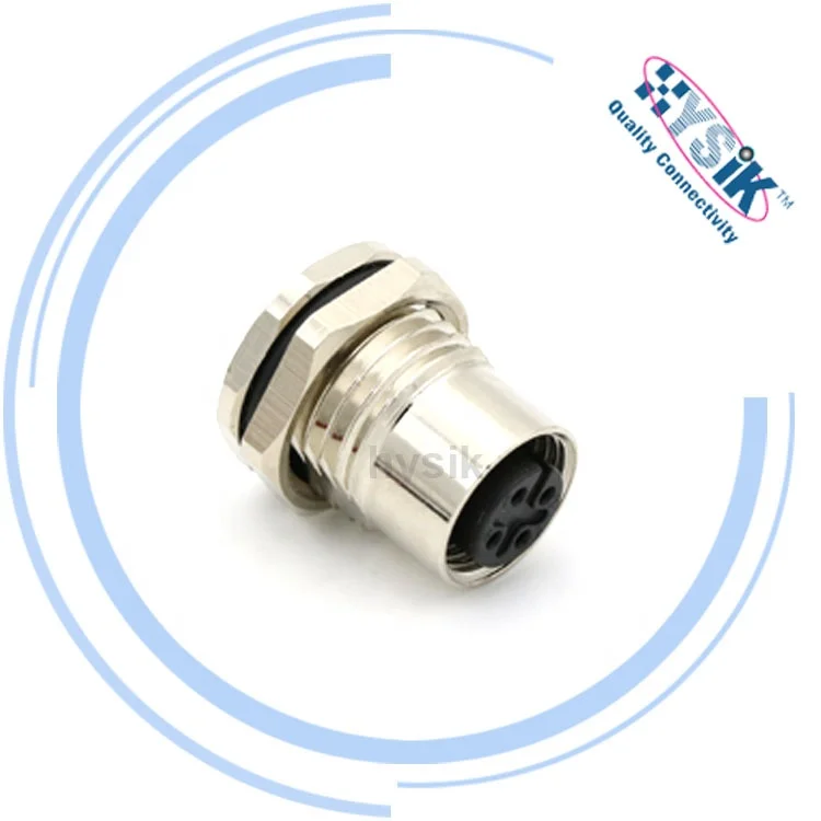 M12 4 position plug bulkhead connector male female flange connector for automation