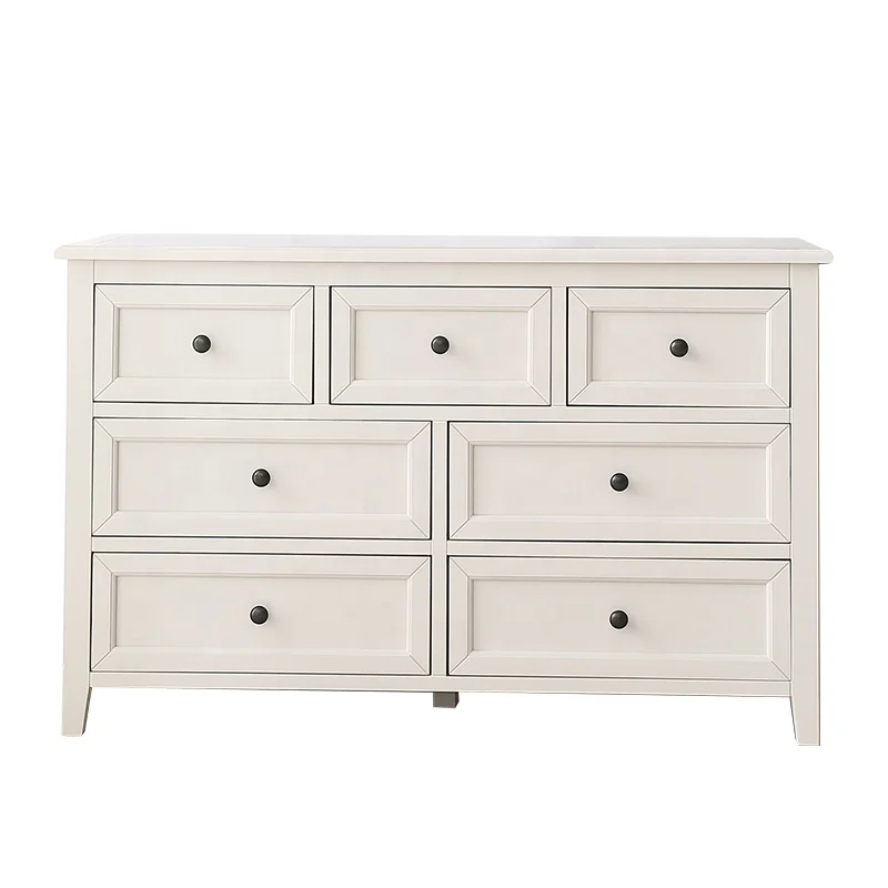 
Luxury family American solid wood chest oak white seven chest bedroom storage cabinet 