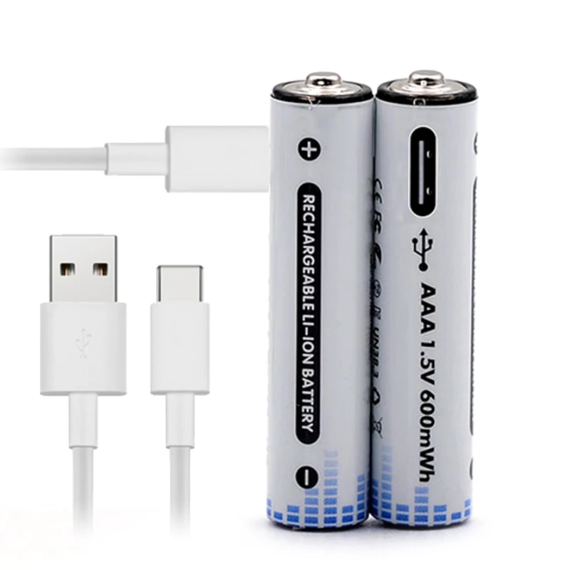 В наличии usb aaa аккумуляторная литий-ионный Тип c 1 5 v 600mwh заряжаемая батарея для Mp3 и бытовой