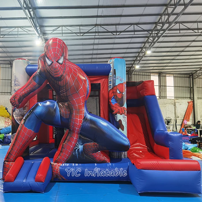 Commercial Moonwalk Playground Spiderman Bouncy Castle Bounce House Fun Jumping Castle Inflatable Slide With Pool For Kids