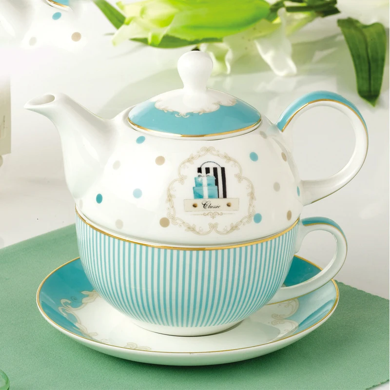 Custom Ceramic Tea for One Set Bone China Teapot with Decal Gold Rim