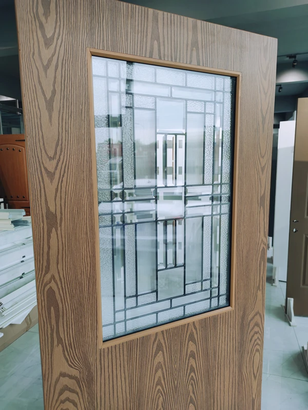 Hot sale modern design yellow walnut fiberglass skin wrought Iron glass exterior doors for houses