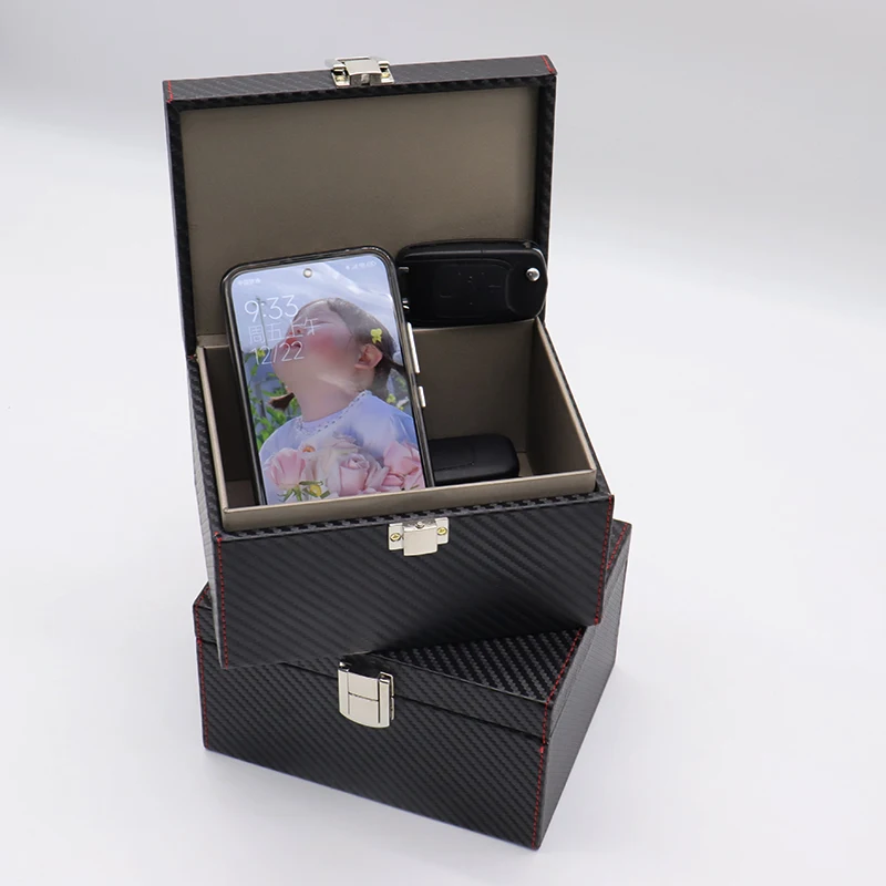 Factory Made Car Keyless Faraday Cage Large Black PU Leather Shell Anti-Theft Key Fob RFID Signal Blocker Box Fashion Style