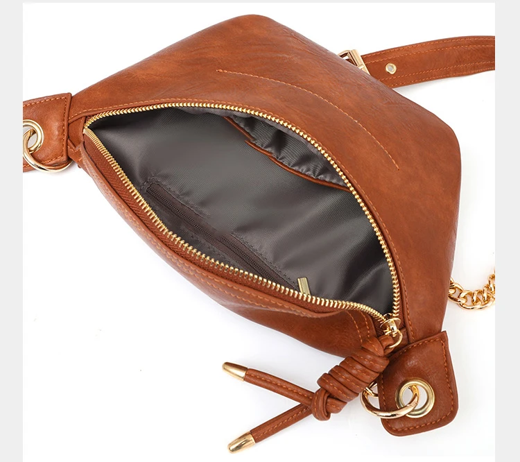 Wholesale Trend Luxury Soft Pu Leather Waist Bag Purse Custom Chain Strap Waterproof Mini Crossbody Waist Bag For Women