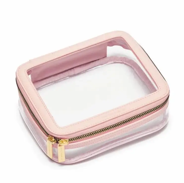 Blush Pink transparent TPU wash bag travel toiletry travel case clear cosmetic bag with pink edges makeup bag