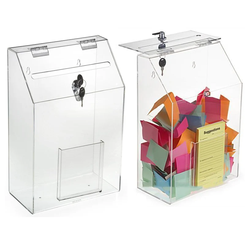 Wholesale Clear Acrylic Mailbox Wall Hanging Acrylic Letter Box with Lock Lucite Post Box Suggestion Box