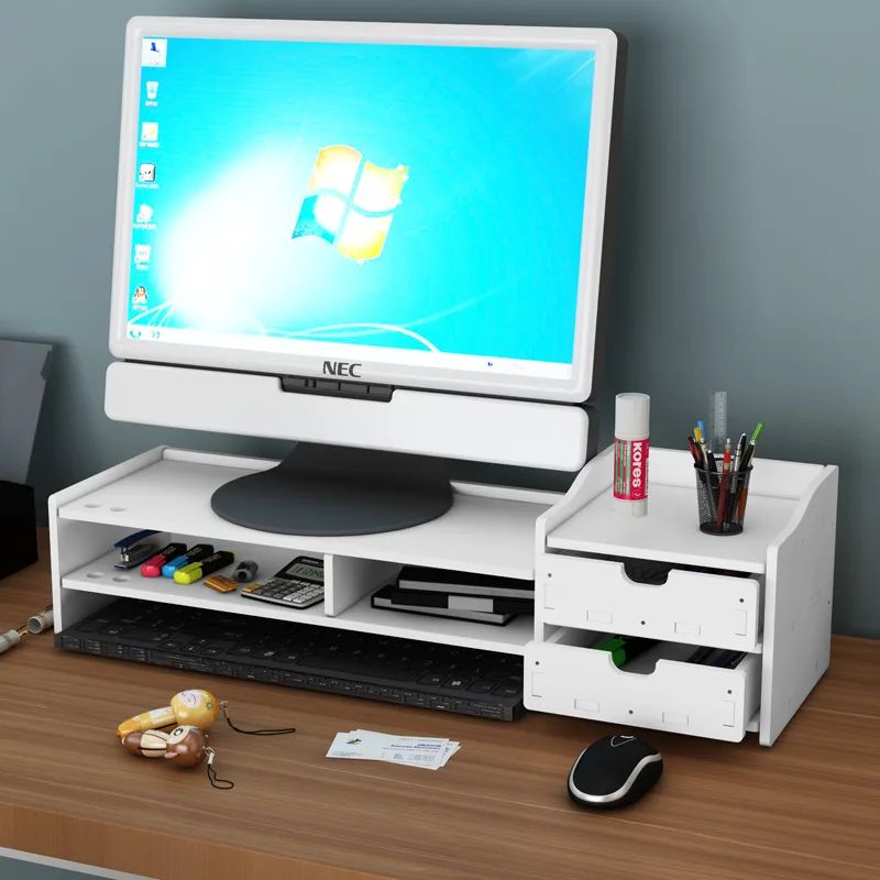 DIY Adjustable Wood Monitor Stand Riser Bamboo Monitor Riser for Computer, Laptop, Printer, Desk Organizer