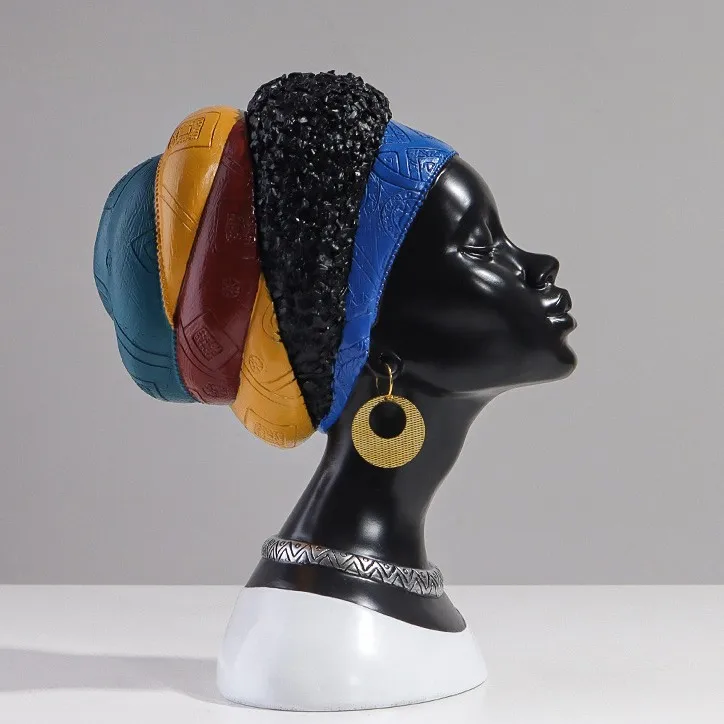 black african women furniture with sun flower resin africa girl head statue arts and crafts table ornaments for home decoration