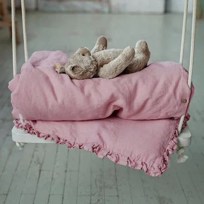 Wholesale kid bedding customize 100% organic linen baby bed sheet linen baby crib bedding set Fitted sheet Bottom sheet
