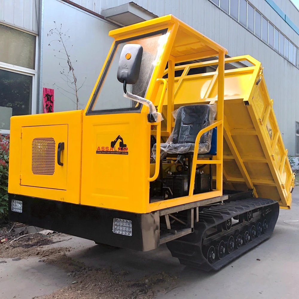 Walk Type Small Tracked Transport Vehicle Yellow Color Mini Crawler Dumper