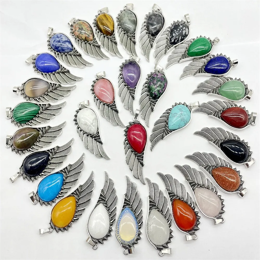 Alloy natural stone Crystal Angel Wings pendant necklace accessories semi-gemstone carved crystal craft jewelry crystal necklace