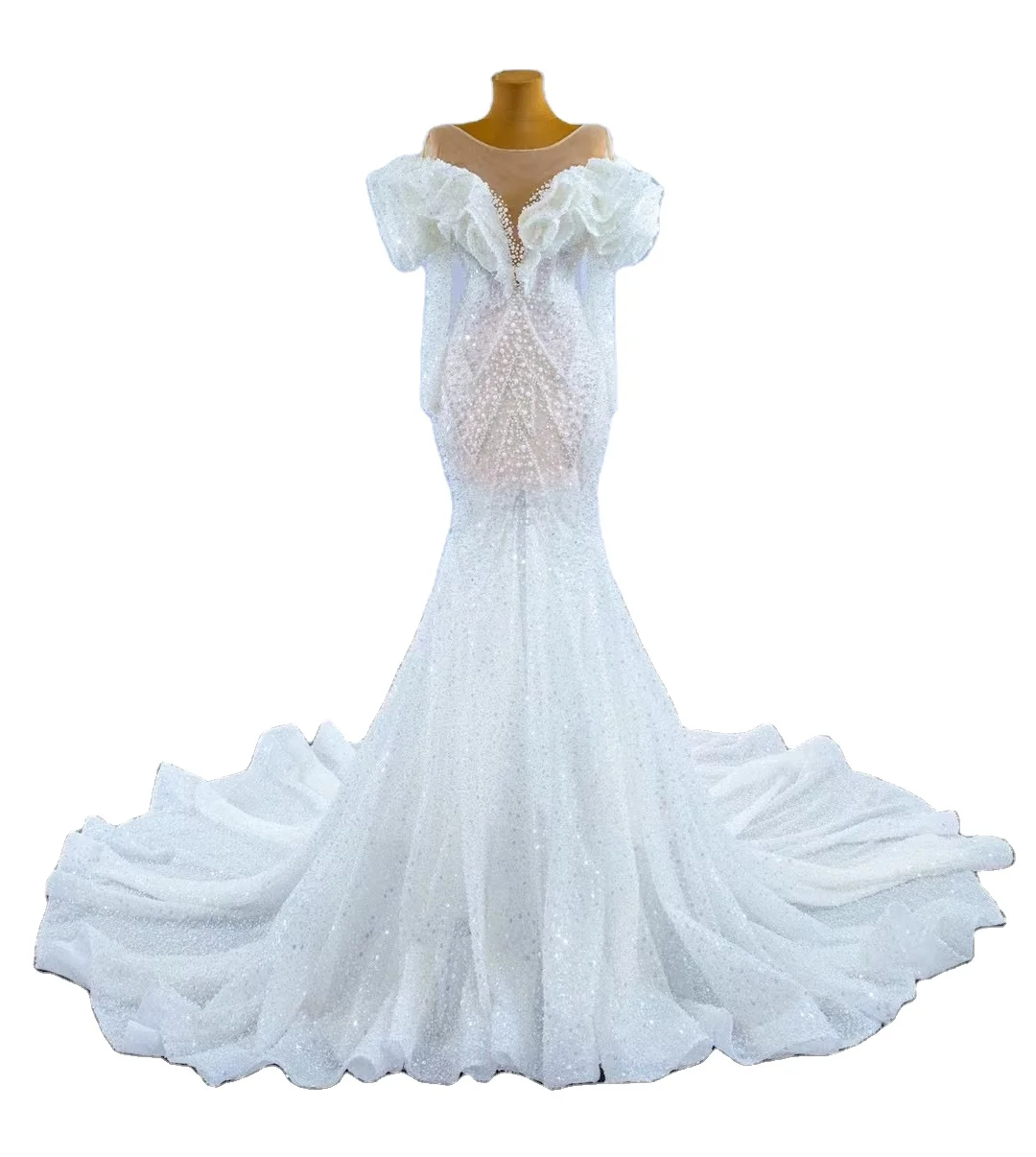 Feishiluo Sexy Mermaid Wedding dress  Ball gown long Sleeves Wholesale Shiny sequin lace  ball bridal dress