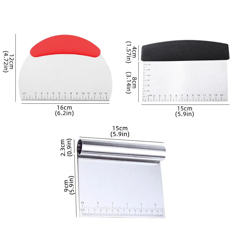 Stainless Steel Flour Scraper With Graduated Baking Tool Dough Knife Stainless Steel Cutter