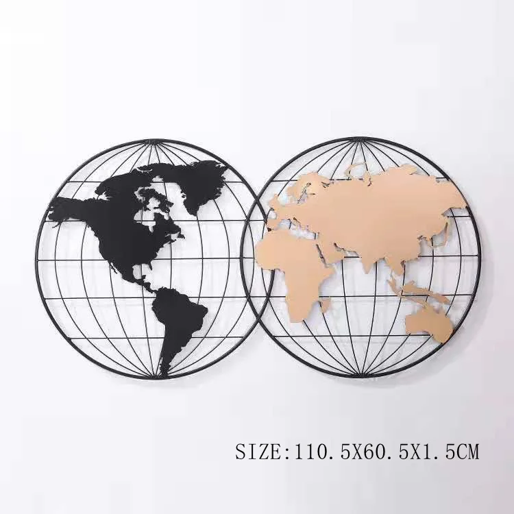 Modern Simple Round World Map Wrought Iron Wall Decoration High-Quality Appearance Metal Art Wall Decor Earth Wall hanging