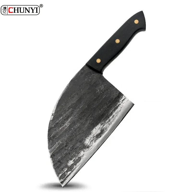 Hot selling Full Tang Handmade Forged Kitchen Chef High Carbon Clad Steel bone serbian Butcher Cleaver Knife with Sheath