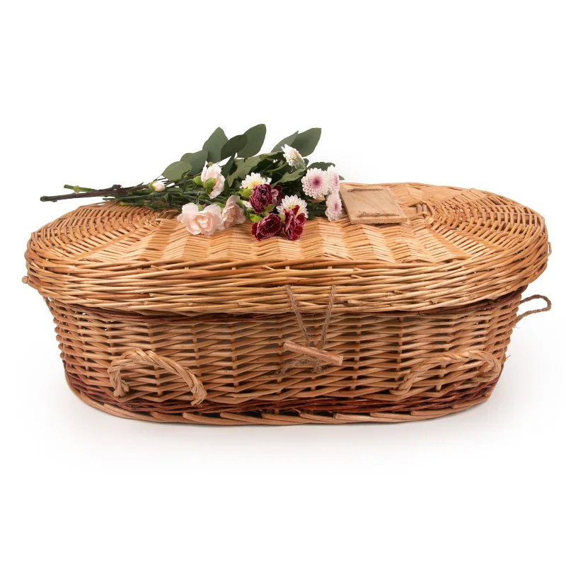 Biodegradable Urn Environmental Friendly Wicker Baby Caskets Coffins With Handle European Style Bio Wicker Coffin Casket