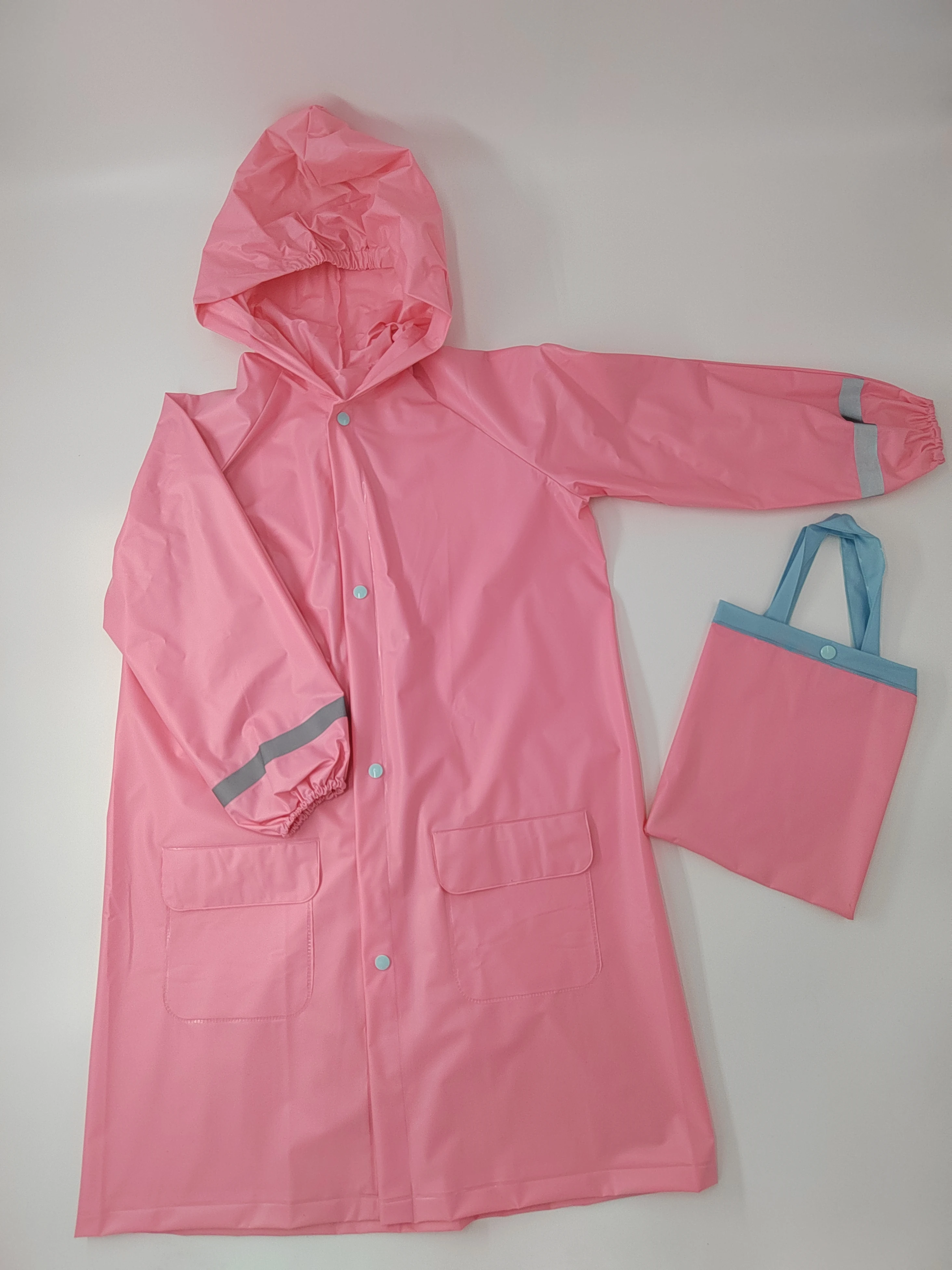 Wholesale high quality reflective strip PVC rain coat for kids waterproof School Outdoor Camping rain coat