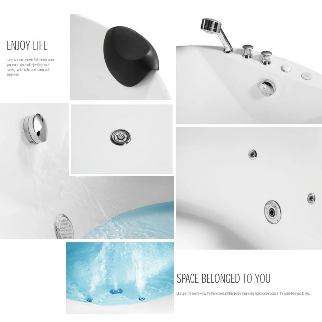 ORTONBATH Round Soaking Adult Acrylic Freestanding Hot Swim SPA Bathtub Bath Tub Plastic Sanitary Ware Bathtub with LED Light