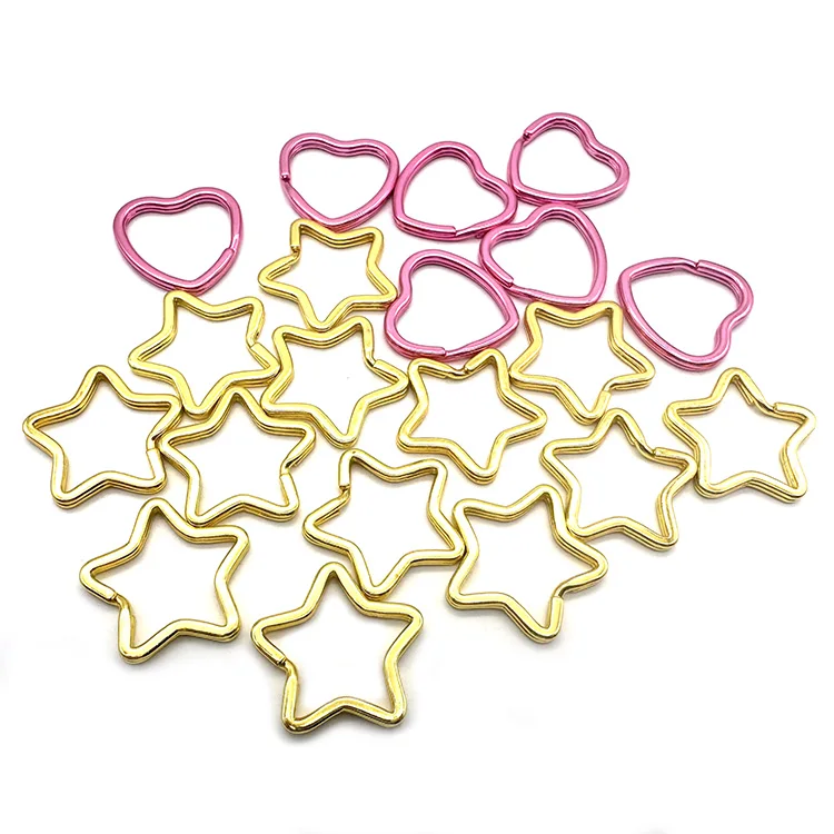 Custom Color Keyring Flat Ring Stars Heart Open Ring Handmade Creative DIY Metal Accessories Keychain Keyring Bag Decoration