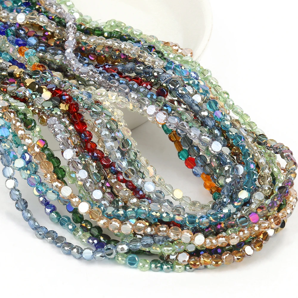 4mm Faceted Coin Round AB White Crystal Glass Loose Spacer Beads For Jewelry Making DIY