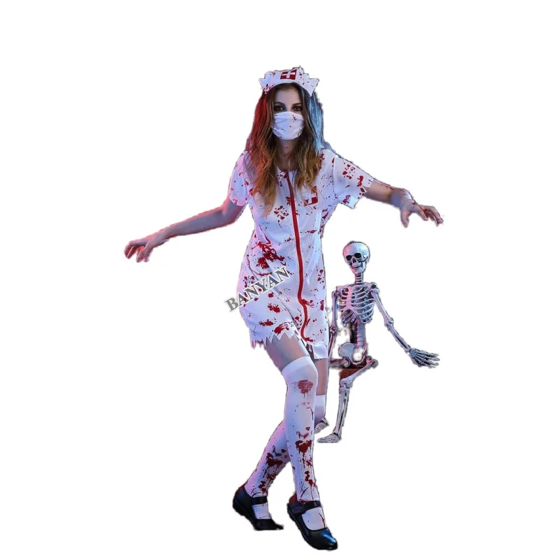 Girls Halloween Carnival Costume Horror Bloody Zombie Cos Female Nurse Cosplay Couple Uniform Clothing